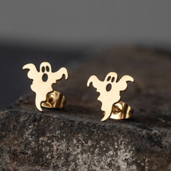 GOLD Stainless Steel  GHOST Halloween Stud Earrings with Gift Bag - Picture 3 of 5
